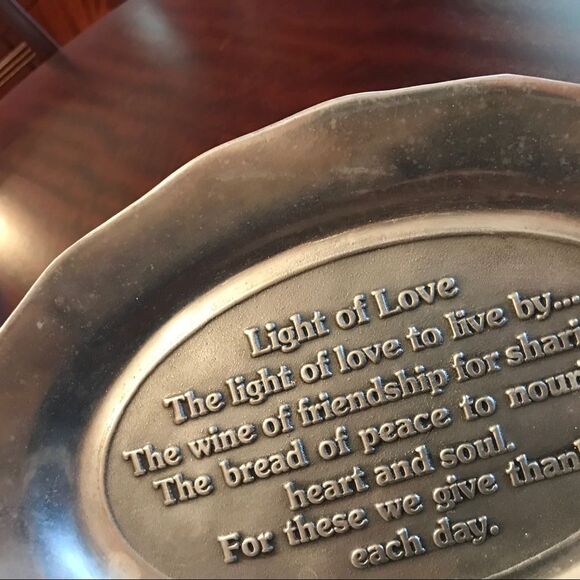 Vintage Pewtarex Pewter Light of Love Bread Plate Platter Serving Dish Blessings - Picture 5 of 11